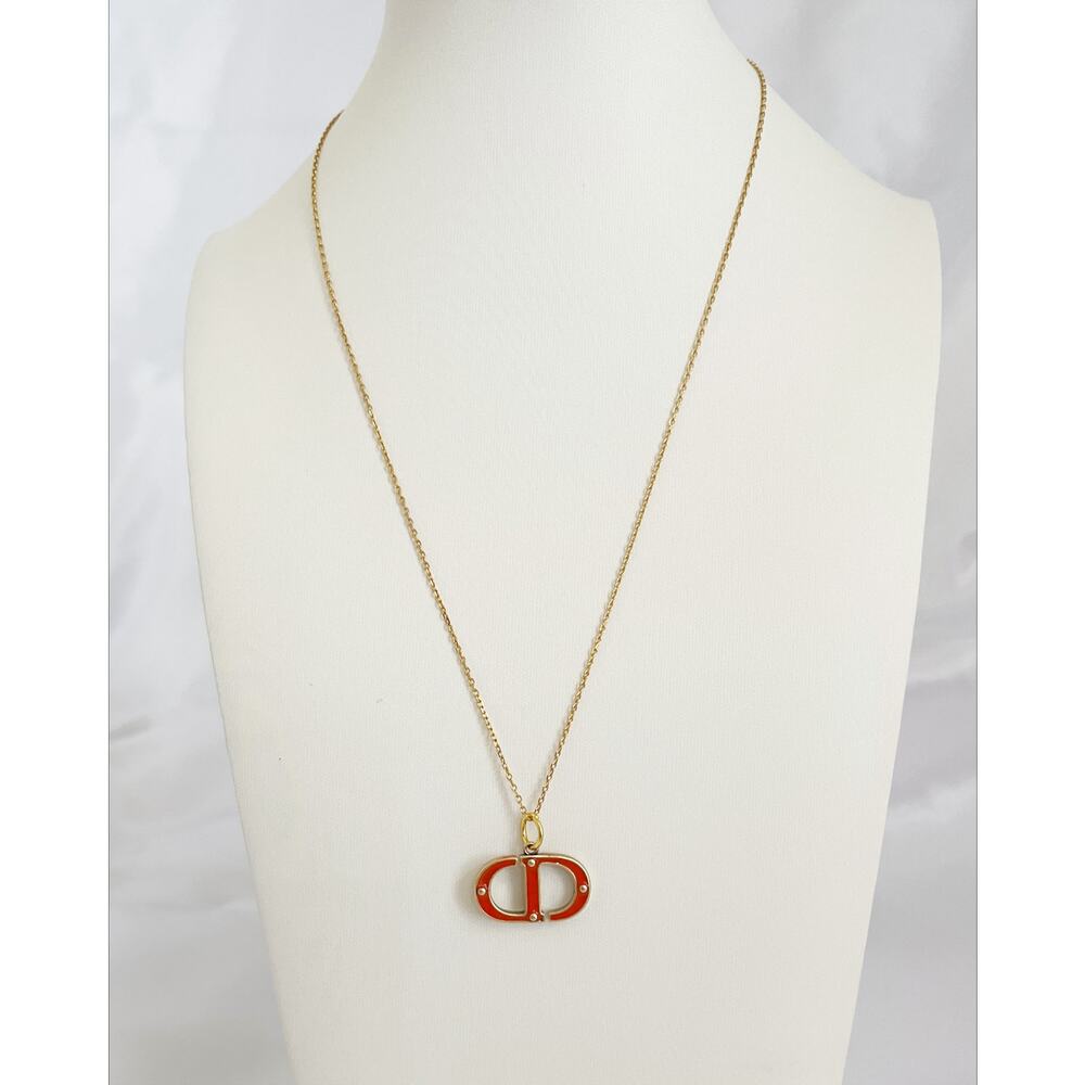 DIOR Vintage Necklace Zipper Pull Pendant Coral Enamel CD Logo Gold Tone Charm - Picture 8 of 9